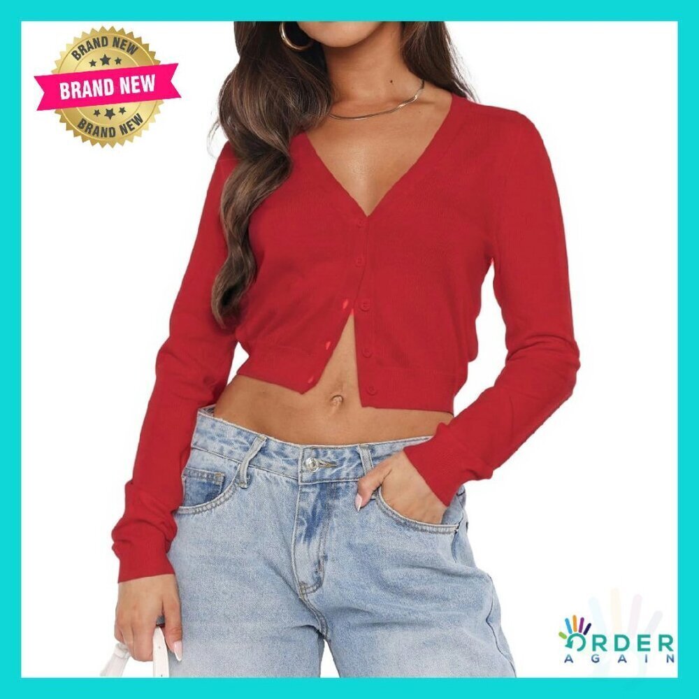 Long Sleeve Open Front Cropped Cardigan Lightweight Button Down Chic